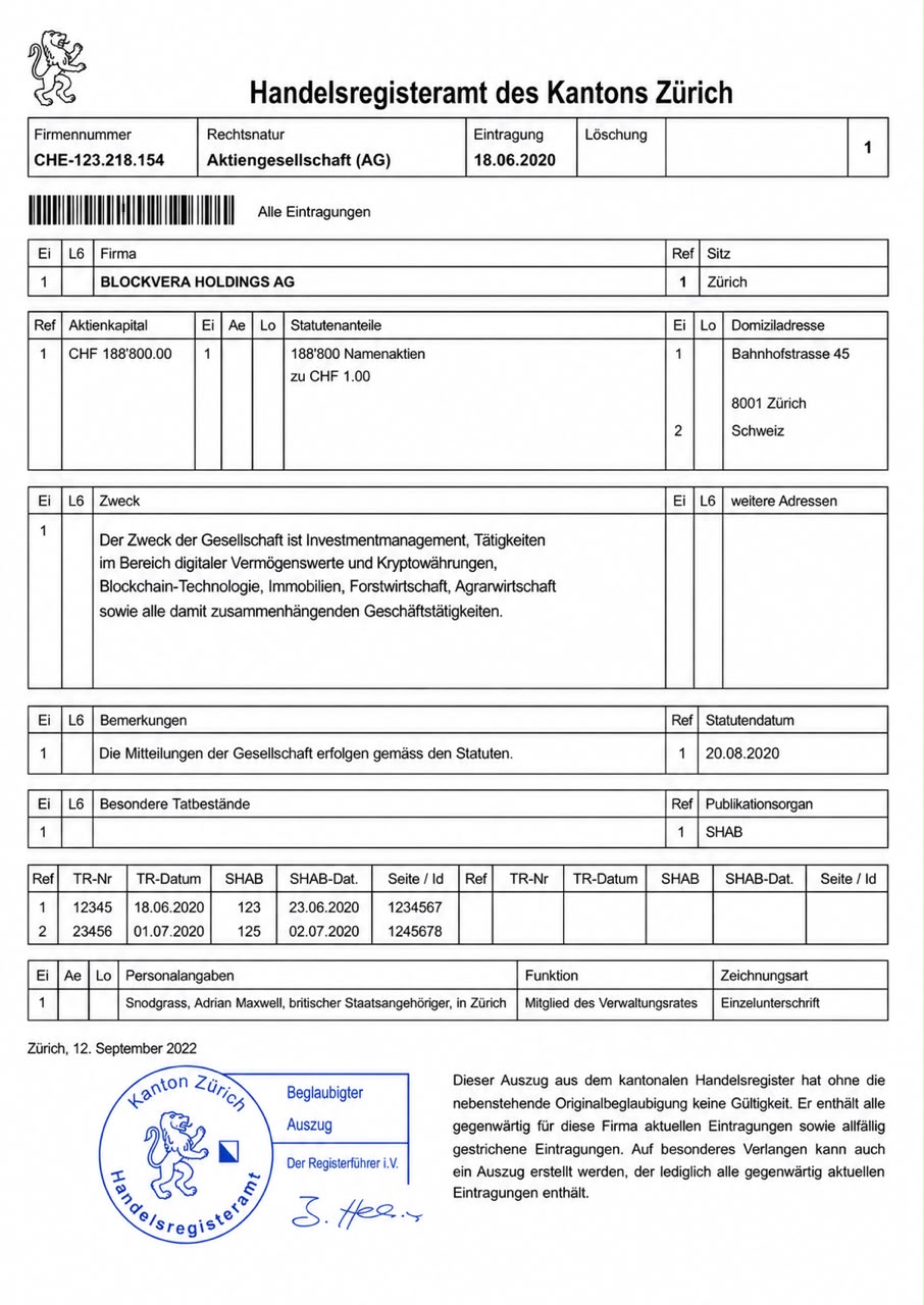 Blockvera Holdings Certificate of Incorporation
